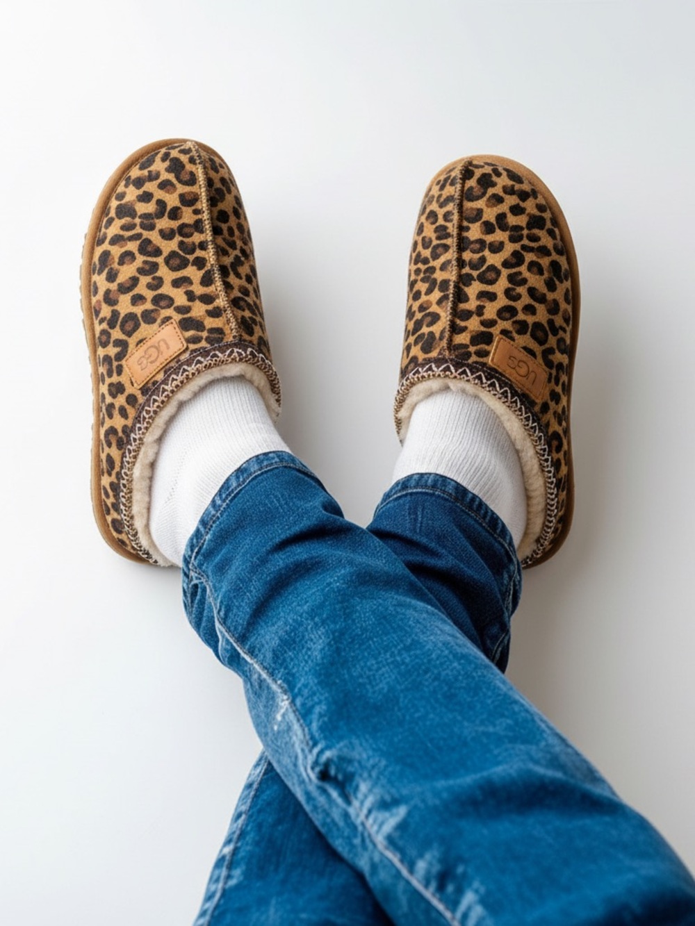 UGG Leopard-Print Slip-On Slippers in Tan and Black